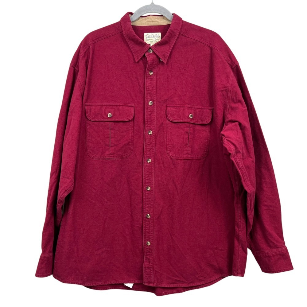 Cabela's Mens Flannel Shirt Button Up Long Sleeve Pockets Burgundy Sz 2XL Tall*